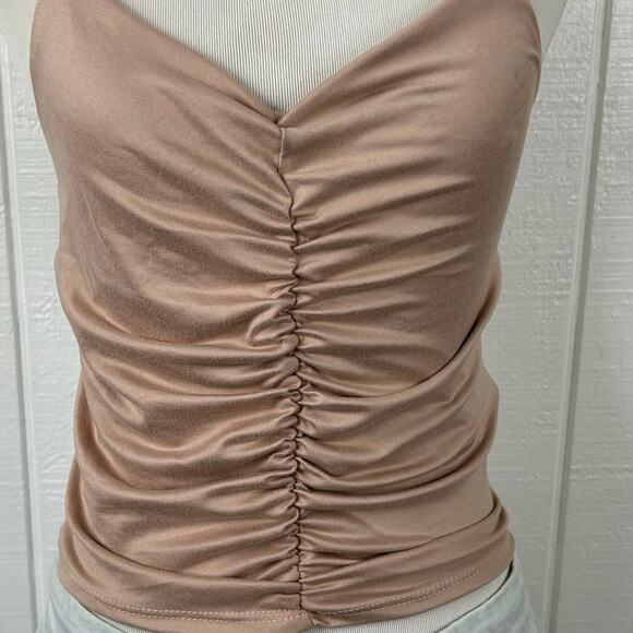 Gaze Women Sleeveless Ruched Tank Top Tan Brown Neutral Minimalist NWT Size XS - Picture 3 of 6